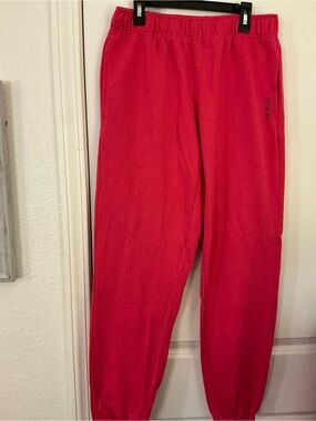 Bebe Women’s Hot Pink Coral High Waisted Logo Fleece Joggers Sweatpants Small S